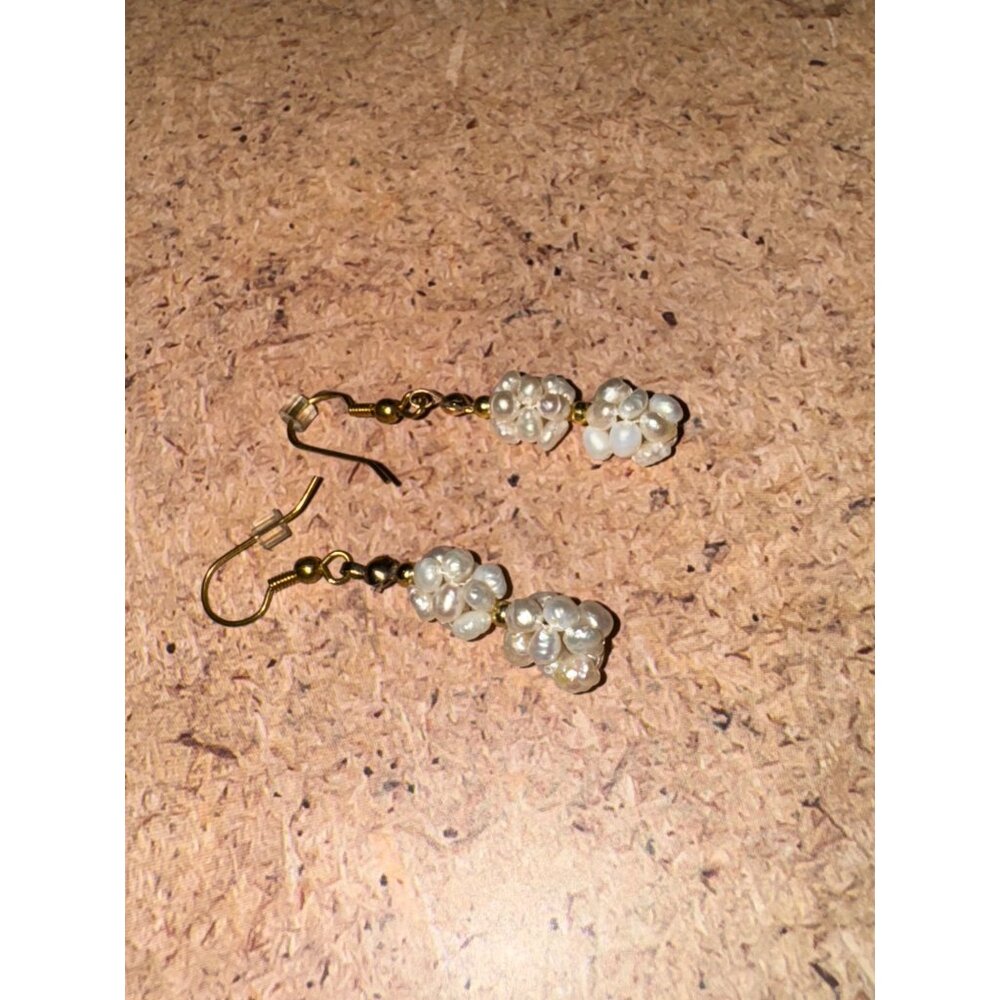 Handmade Dangling Earrings With Faux Pearls & Gold Beads - Picture 13 of 14
